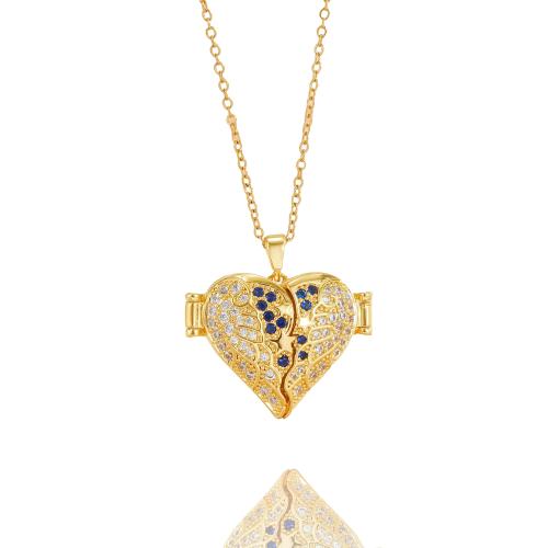 Messing Halskette, Herz, plattiert, Oval-Kette & für Frau & mit Strass, keine, Länge:ca. 45 cm, verkauft von PC