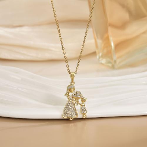 Латунь Ожерелье, с 5cm наполнитель цепи, плакирован золотом, День матери ювелирные изделия & Овальный цепь & инкрустированное микро кубического циркония & Женский, длина:Приблизительно 40 см, продается PC