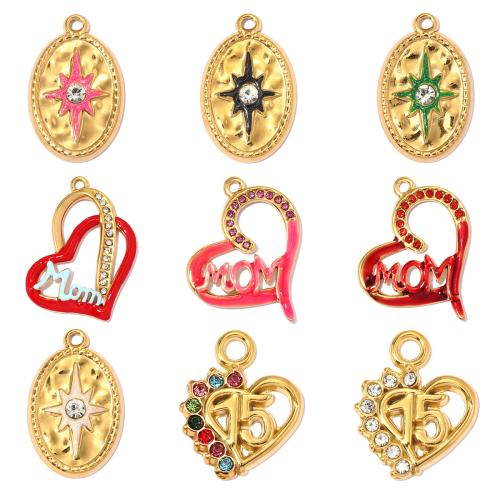 Colgantes de Acero Inoxidable, acero inoxidable 304, chapado, Bricolaje & diferentes estilos para la opción & esmalte & con diamantes de imitación, 3PCs/Bolsa, Vendido por Bolsa