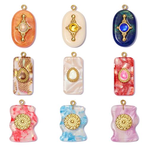 Resin Pendant, 304 Stainless Steel, with Resin, Geometrical Pattern, plated, DIY & different styles for choice & enamel, 3PCs/Bag, Sold By Bag