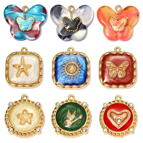 Stainless Steel Pendants, 304 Stainless Steel, with Resin, plated, DIY & different styles for choice & enamel & with rhinestone, 3PCs/Bag, Sold By Bag