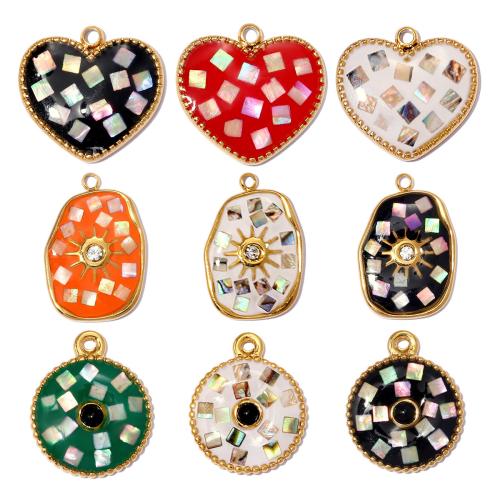 Shell Pendants, 304 Stainless Steel, with Gemstone & Abalone Shell, plated, DIY & different styles for choice & enamel & with rhinestone, 3PCs/Bag, Sold By Bag