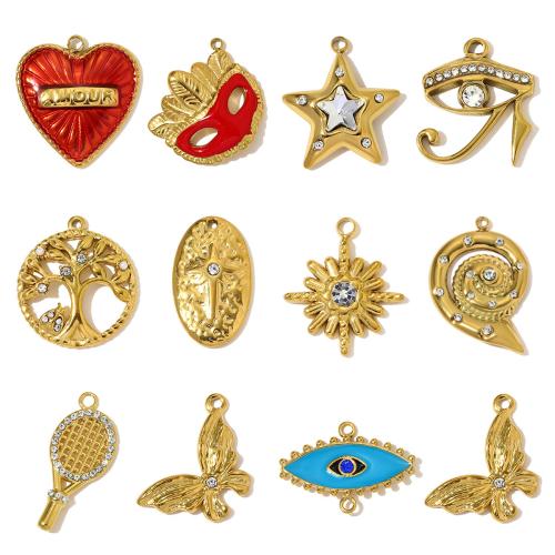 Stainless Steel Pendants, 304 Stainless Steel, with ABS Plastic Pearl, plated, DIY & different styles for choice & enamel & with rhinestone, 3PCs/Bag, Sold By Bag