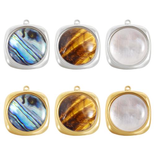 Gemstone Pendants Jewelry, 304 Stainless Steel, with Gemstone, Geometrical Pattern, plated, DIY, more colors for choice, 19x22mm, 10PCs/Bag, Sold By Bag