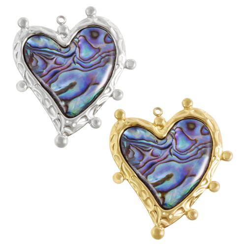 Natural Abalone Shell Pendants, 304 Stainless Steel, with Abalone Shell, Heart, plated, DIY, more colors for choice, 36x44mm, 10PCs/Bag, Sold By Bag
