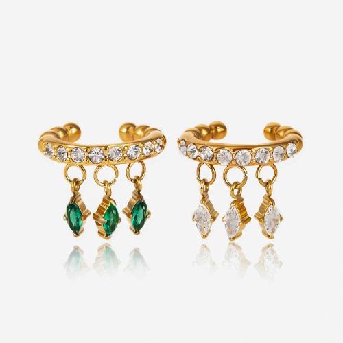 нержавеющая сталь Серьга клип, 18K позолоченный, ювелирные изделия моды & Женский & с кубическим цирконием, Много цветов для выбора, продается PC