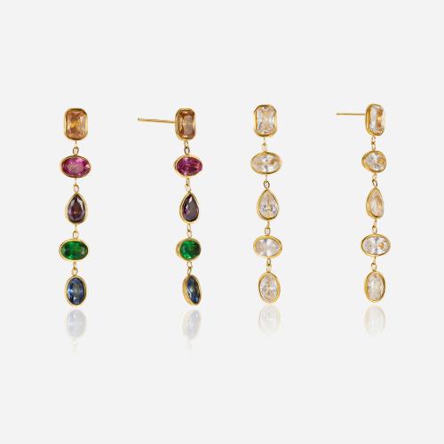 Boucle d'oreille goutte inox, acier inoxydable, avec zircon cubique, Plaqué or 18K, bijoux de mode & pour femme, plus de couleurs à choisir, 6.90x44.80mm, Vendu par paire