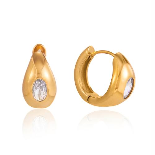 Acier inoxydable Levier Retour Earring, Plaqué or 18K, bijoux de mode & pour femme & avec zircone cubique, 8x13.90mm, Vendu par paire