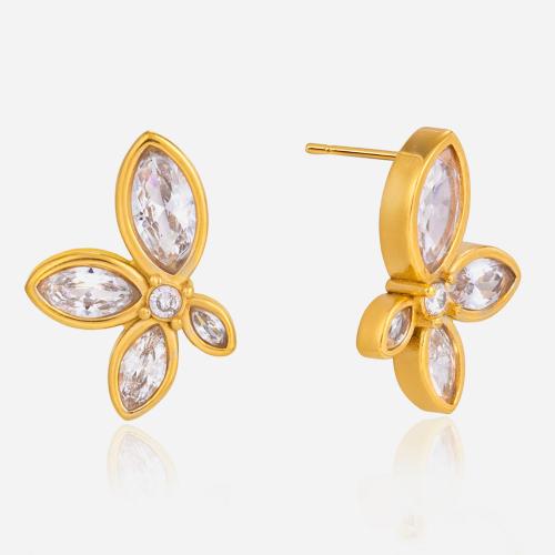 Stainless Steel Stud Earrings, with Cubic Zirconia & Plastic Pearl, 18K gold plated, fashion jewelry & different styles for choice & for woman, Sold By Pair
