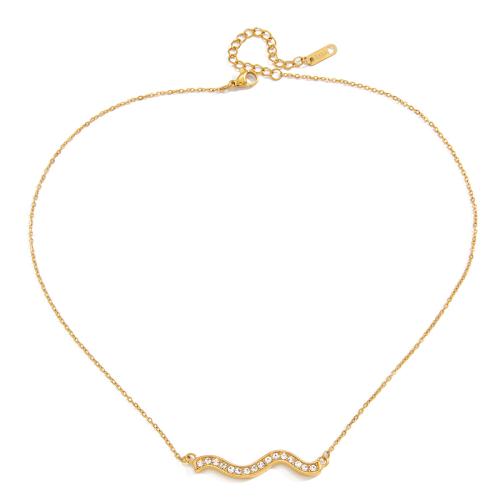 Collier de bijoux en acier inoxydable, Plaqué or 18K, bijoux de mode & pour femme & avec strass, Vendu par Environ 45 cm brin