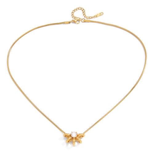 Collier de bijoux en acier inoxydable, avec zircon cubique, Plaqué or 18K, bijoux de mode & pour femme, Vendu par Environ 45 cm brin
