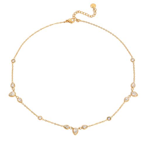 Collier de bijoux en acier inoxydable, avec zircon cubique, Plaqué or 18K, bijoux de mode & pour femme, Vendu par Environ 38 cm brin