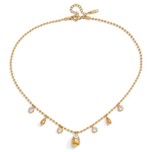 Collier de bijoux en acier inoxydable, avec zircon cubique, Plaqué or 18K, bijoux de mode & chaîne à billes & pour femme, Vendu par Environ 40 cm brin