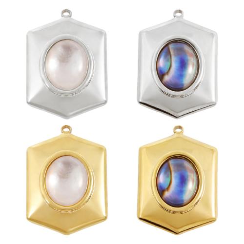 Stainless Steel Pendants, 304 Stainless Steel, with Shell, Hexagon, plated, DIY, more colors for choice, 16x23mm, 10PCs/Bag, Sold By Bag