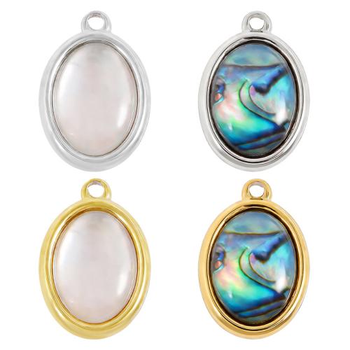 Stainless Steel Pendants, 304 Stainless Steel, with Shell, Flat Oval, plated, DIY, more colors for choice, 10PCs/Bag, Sold By Bag