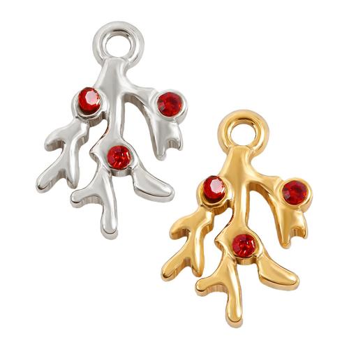 Stainless Steel Pendants, 304 Stainless Steel, plated, DIY & with rhinestone, more colors for choice, 8x14mm, 10PCs/Bag, Sold By Bag