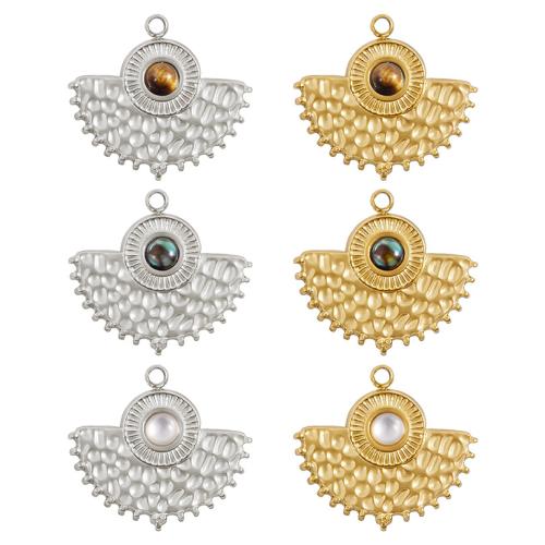 Stainless Steel Pendants, 304 Stainless Steel, with Shell, Fan, plated, DIY, more colors for choice, 10PCs/Bag, Sold By Bag
