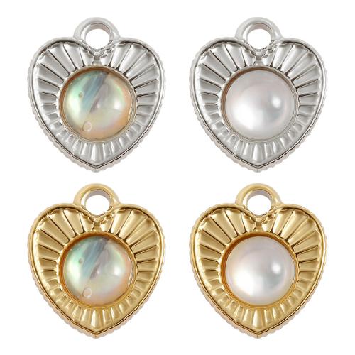 Ювелирные подвески из нержавеющей стали, Нержавеющая сталь 304, с Ракушка, Сердце, Другое покрытие, DIY, Много цветов для выбора, 10ПК/сумка, продается сумка