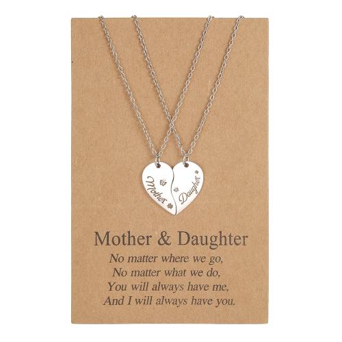 Acier inoxydable 304 Collier puzzle, avec 5cm chaînes de rallonge, coeur, Bijoux Fête des Mères & avec le motif de lettre & pour femme, couleur originale, Longueur:Environ 45 cm, Vendu par fixé