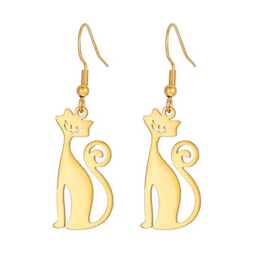 304 Stainless Steel Drop Earring, Cat, Vacuum Ion Plating, different styles for choice & for woman, Sold By Pair