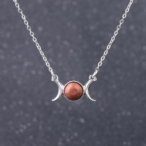 Tibetan Style Necklace, with Gemstone, Moon, plated, fashion jewelry & different materials for choice & for woman, pendant size 20x12x5mm, Length:Approx 18 Inch, Sold By PC