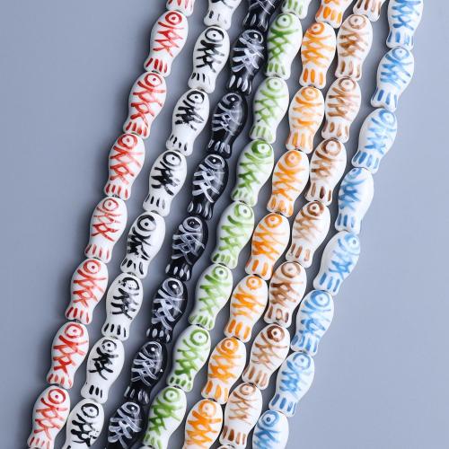 Perles bijoux en porcelaine, poisson, dessiné à la main, DIY, plus de couleurs à choisir, 19x10x7.60mm, Trou:Environ 2.2mm, 100PC/sac, Vendu par sac