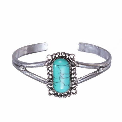 aleación de zinc Brazalete, con turquesa, chapado en color de plata antigua, ajustable & para mujer & con diamantes de imitación, agujero:aproximado 2.5mm, diámetro interior:aproximado 55x60mm, Vendido por UD