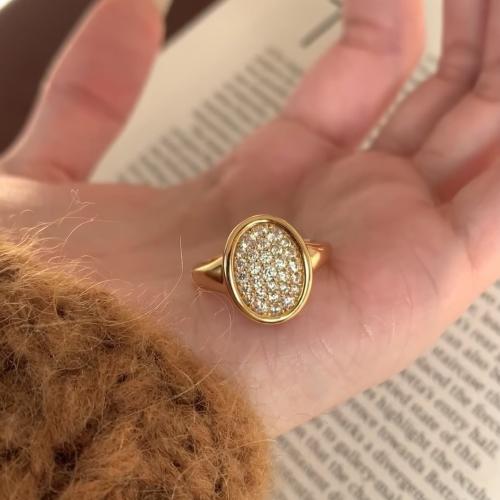 Brass Cuff Finger Ring, gold color plated, micro pave cubic zirconia & for woman, US Ring Size:7, Sold By PC