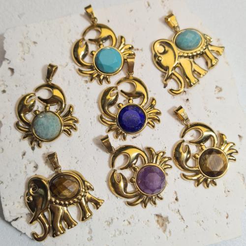 Bijoux Pendentifs en pierres gemmes, pierre gemme, avec Acier inoxydable 304, Placage de couleur d'or, DIY & différents matériaux pour le choix & facettes, Vendu par PC