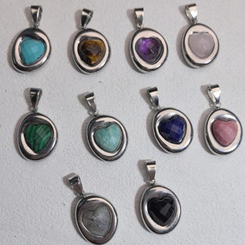 Bijoux Pendentifs en pierres gemmes, Acier inoxydable 304, avec pierre gemme, coeur, DIY & différents matériaux pour le choix & facettes, 15x20mm, Vendu par PC