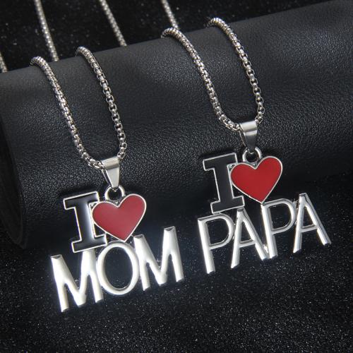 304 Stainless Steel Necklace, with Tibetan Style pendant, Alphabet Letter, Unisex & different styles for choice & enamel, original color, Length:Approx 70 cm, Sold By PC