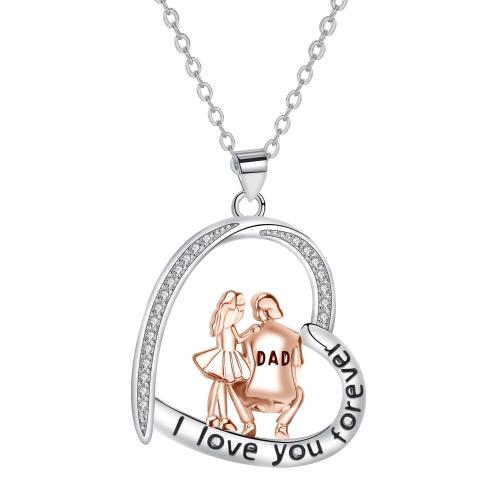 Латунь Ожерелье, с 5cm наполнитель цепи, Сердце, Другое покрытие, с письмо узором & Женский & со стразами, длина:Приблизительно 45 см, продается PC