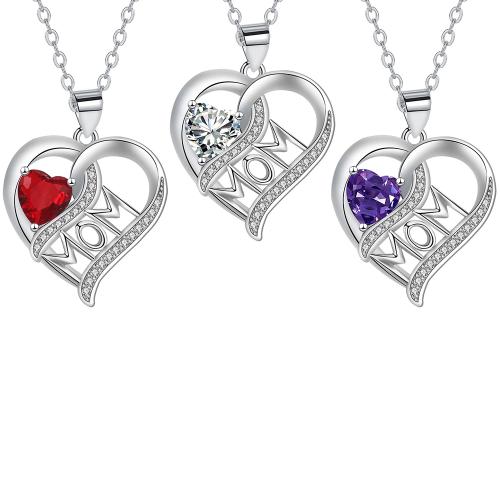 Латунь Ожерелье, с 5cm наполнитель цепи, Сердце, Другое покрытие, День матери ювелирные изделия & инкрустированное микро кубического циркония & Женский, Много цветов для выбора, длина:Приблизительно 45 см, продается PC