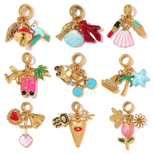 Stainless Steel Pendants, 304 Stainless Steel, gold color plated, DIY & different styles for choice & enamel & with rhinestone, 3PCs/Bag, Sold By Bag