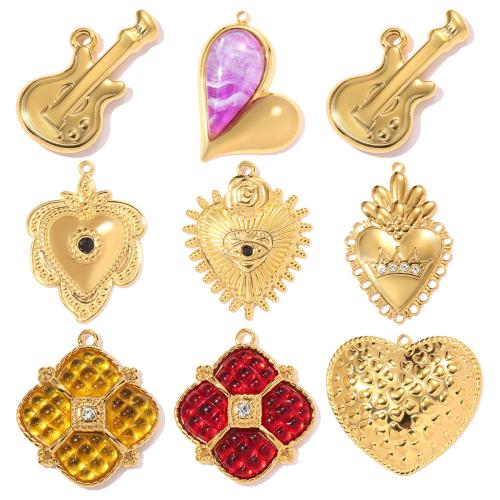 Stainless Steel Pendants, 304 Stainless Steel, with Resin, gold color plated, DIY & different styles for choice & with rhinestone, 3PCs/Bag, Sold By Bag