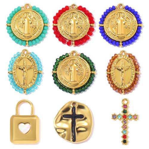 Stainless Steel Pendants, 304 Stainless Steel, with Glass Beads, gold color plated, DIY & different styles for choice & enamel, 3PCs/Bag, Sold By Bag