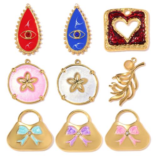 Stainless Steel Pendants, 304 Stainless Steel, with Resin, gold color plated, DIY & different styles for choice & enamel & with rhinestone, 3PCs/Bag, Sold By Bag