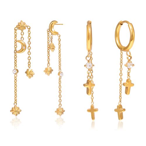 Stainless Steel Drop Earring, with Cubic Zirconia, 18K gold plated, different styles for choice & for woman, more colors for choice, Sold By Pair