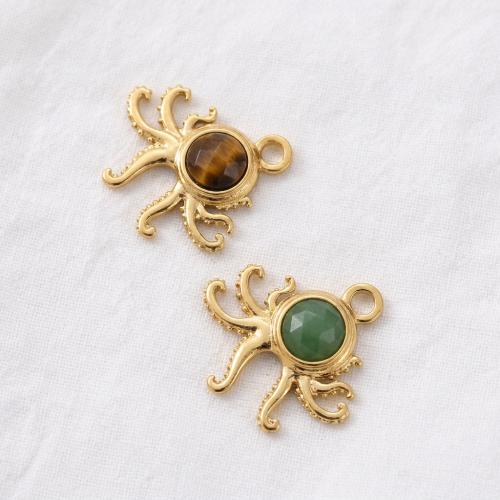 Gemstone Pendants Jewelry, with 304 Stainless Steel, Octopus, DIY & different materials for choice, 23.20x26mm, Sold By PC