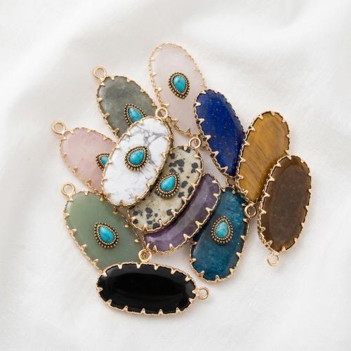 Gemstone Pendants Jewelry, with Brass, Flat Oval, DIY & different materials for choice, 16x36mm, Sold By PC