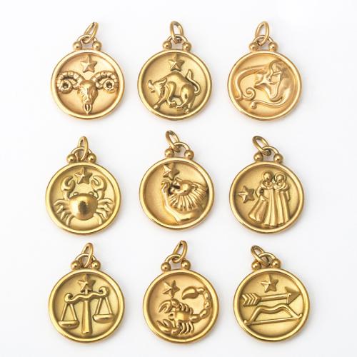 Stainless Steel Constellation Pendant, 304 Stainless Steel, 12 Signs of the Zodiac, gold color plated, DIY & different materials for choice & with rhinestone, 20.50x17mm, 10PCs/Bag, Sold By Bag