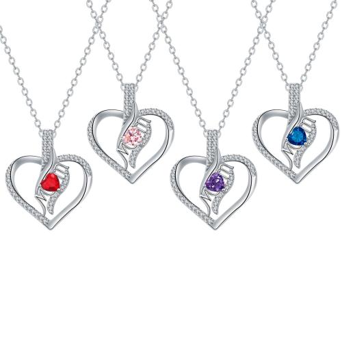 Brass Necklace, with 304 Stainless Steel Chain, with 5cm extender chain, Heart, plated, cross chain & Mother Day Jewelry & for woman & with rhinestone, more colors for choice, Length:Approx 45 cm, Sold By PC