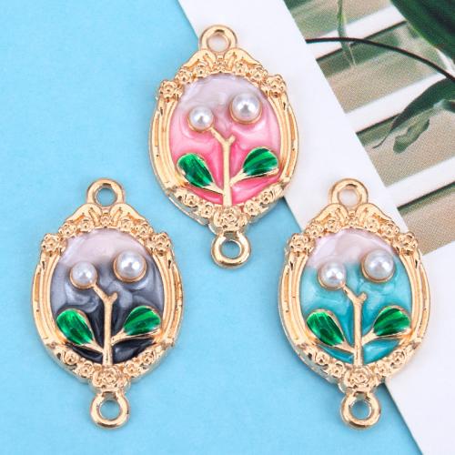 Flower Tibetan Style Connector, with Plastic Pearl, gold color plated, DIY & enamel & 1/1 loop, more colors for choice, 15x26mm, Sold By PC