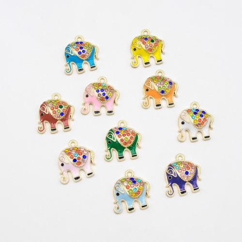 Tibetan Style Enamel Pendants, Elephant, gold color plated, DIY & with rhinestone, more colors for choice, 17x19mm, Sold By PC