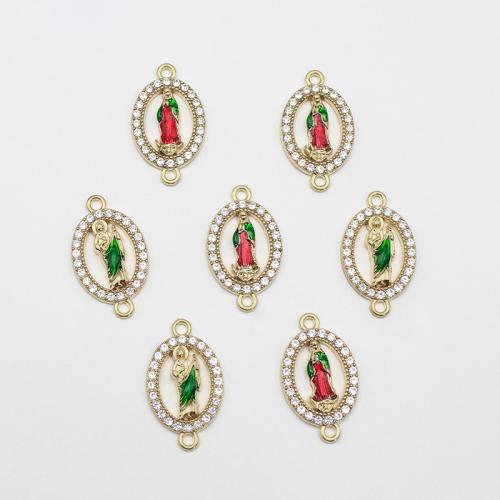 Tibetan Style Connector, gold color plated, DIY & enamel & with rhinestone & 1/1 loop, more colors for choice, 15x24mm, Sold By PC