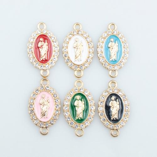 Tibetan Style Connector, gold color plated, DIY & enamel & with rhinestone & 1/1 loop, more colors for choice, 14x24mm, Sold By PC