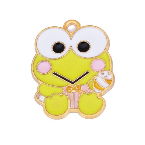 Tibetan Style Enamel Pendants, Frog, gold color plated, DIY, yellow, 20x26mm, Sold By PC