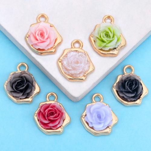 Resin Tibetan Style Pendants, with Resin, Rose, gold color plated, DIY, more colors for choice, 12x14mm, Sold By PC