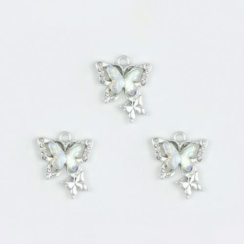 Tibetan Style Rhinestone Pendants, Butterfly, silver color plated, DIY & with rhinestone, 17x20mm, Sold By PC