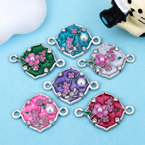 Flower Tibetan Style Connector, with Plastic Pearl, silver color plated, DIY & different styles for choice & enamel & 1/1 loop, more colors for choice, 24x17mm, Sold By PC